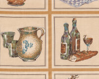 Baumwoll-Dekostoff FRANKREICH, Wein und Käse, beige
