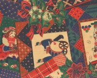 Baumwoll-Dekostoff CHRISTMAS, Weihnachtsspielzeug, rot-blau