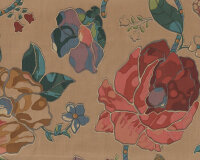 Baumwoll-Dekostoff TIFFANY, Blumen-Mosaik, dunkelbeige-gold