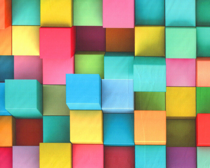 Samtstoff Velour TROYA, 3D-Würfel, türkis-gelb