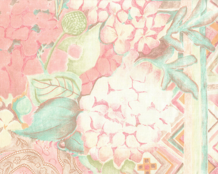 Baumwoll-Dekostoff TRICIA, Ornamentmuster mit Hortensien, hellrosa