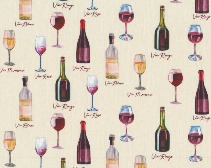 Baumwollstoff PROVENCE, Weinflaschen, Patricia Meyer