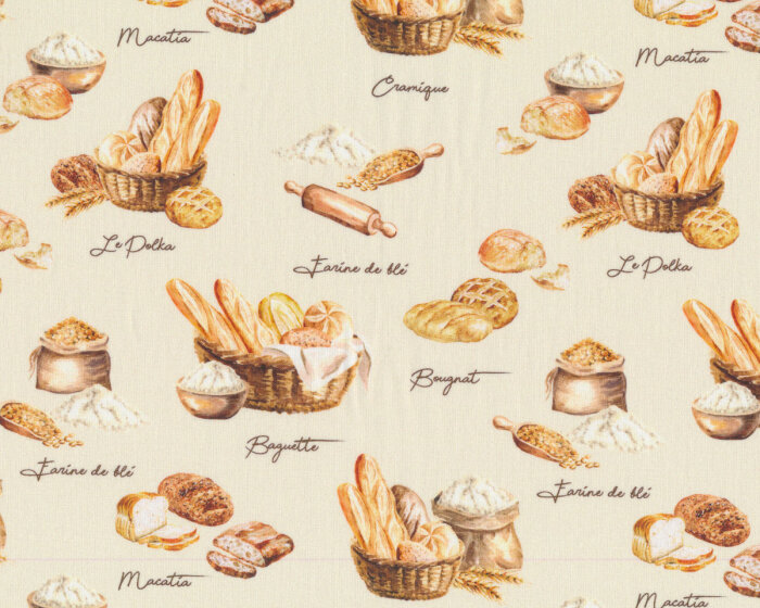 Baumwollstoff PROVENCE, Brot und Baguette, creme, Patricia Meyer