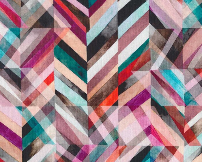 Baumwolljersey RAINBOW CUT, Streifen-Mosaik, petrol, Hilco