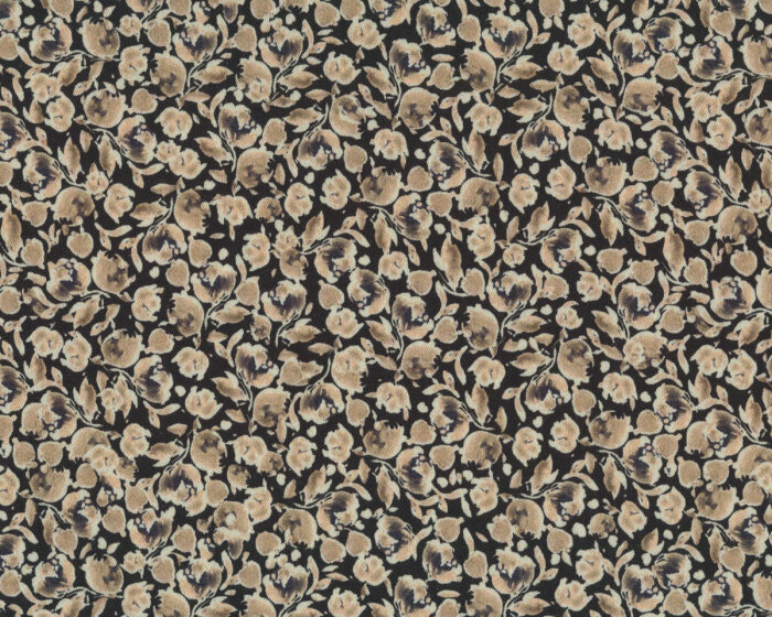 Baumwoll-Stretchstoff MIK, Blüten, dunkelbeige, Hilco