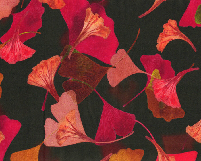 Viskosekreppstoff NELIA, Ginkgoblätter, fuchsia, Hilco