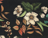 Viskosestoff KIRSI, Blüten, schwarz-silber metallic, Hilco