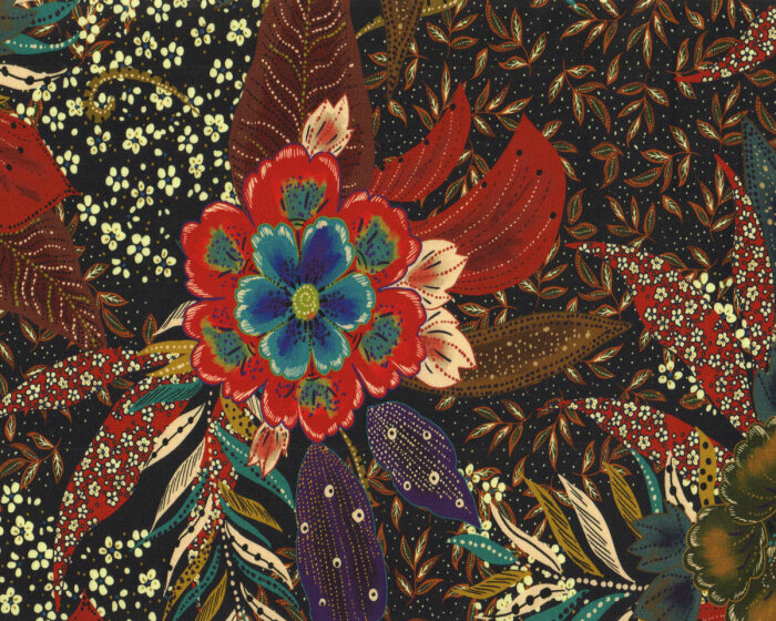 Viskosejersey CLAIRE, Ornamentblüten, rot, Hilco