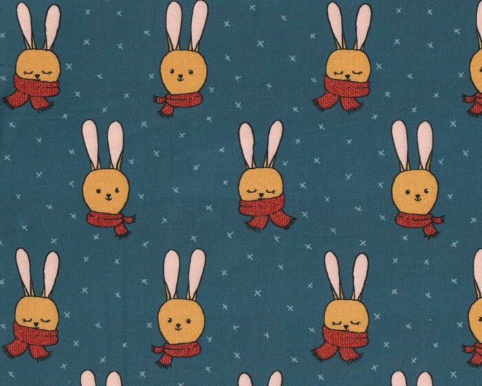 Sweatstoff WOOD DUDES, Hasen, jeansblau, Hilco