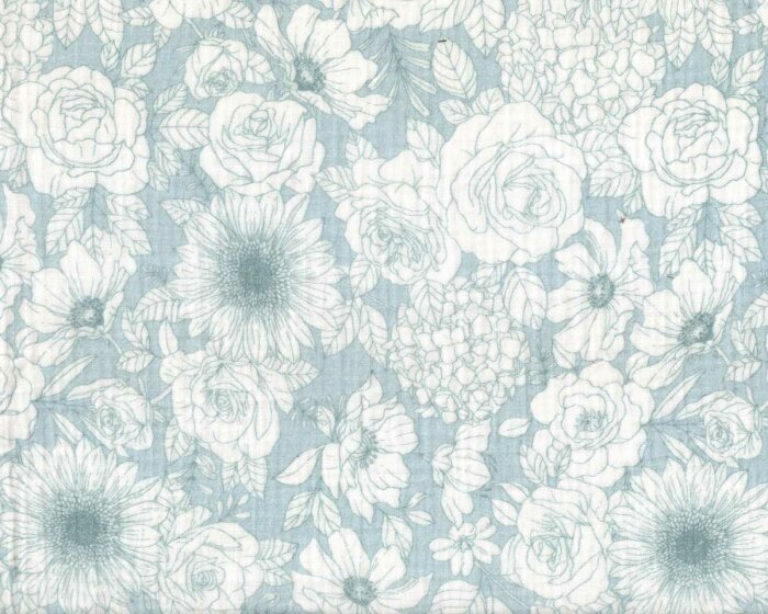 Baumwollstoff Double Gauze GARDEN MARIE, Sommerblumen, taubenblau, Hilco