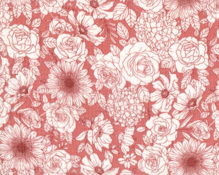 Baumwollstoff Double Gauze GARDEN MARIE, Sommerblumen, lachsrosa, Hilco