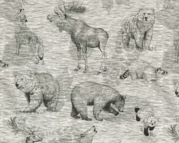 Sweatstoff WILD FAMILY, Waldtiere, grau meliert, Hilco