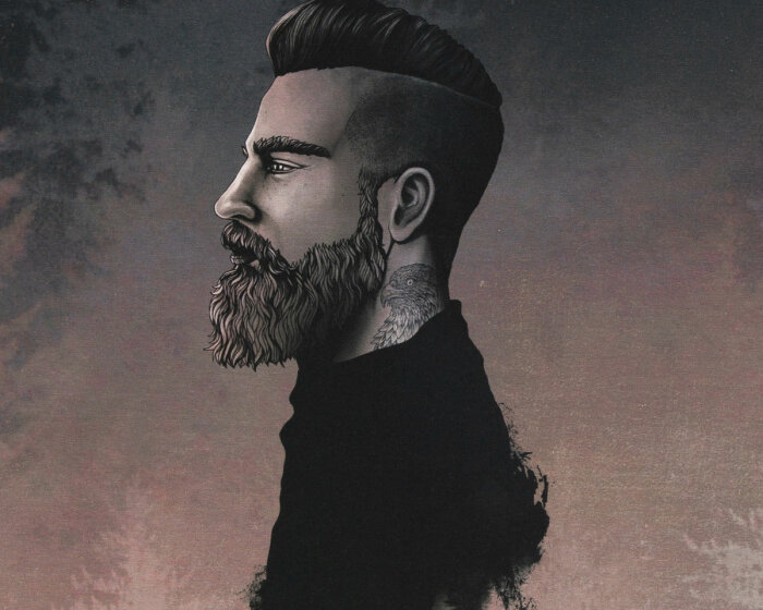 90-cm-Panel Baumwolljersey MYSTIC WOODS, Mann mit Tattoo, altrosa, Thorsten Berger