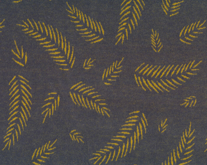 Jacquardjersey TWIGS, Blätter, dunkelgrau-gelb, Lycklig Design