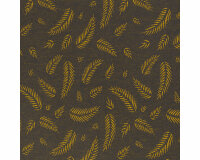 Jacquardjersey TWIGS, Blätter, dunkelgrau-gelb, Lycklig Design