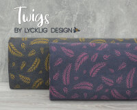 Jacquardjersey TWIGS, Blätter, dunkelgrau-pink, Lycklig Design