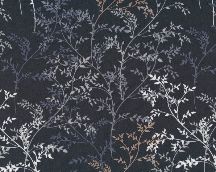 Baumwollstoff GOOD VIBES, Blattzweige, schwarz, ring a roses