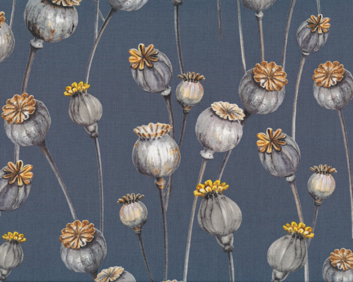 Baumwollstoff GOOD VIBES, Mohnblumen, dunkelgrau, ring a roses