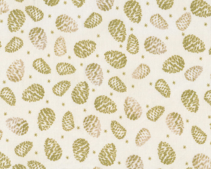 Metallic-Patchworkstoff CHRISTMAS IS NEAR, Tannenzapfen, creme-gold