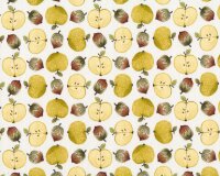 Baumwolljersey AUTUMN BUNNY, Äpfel, wollweiß