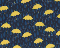 Softshell-Stoff ROBIN, Regenschirme, dunkelblau-gelb