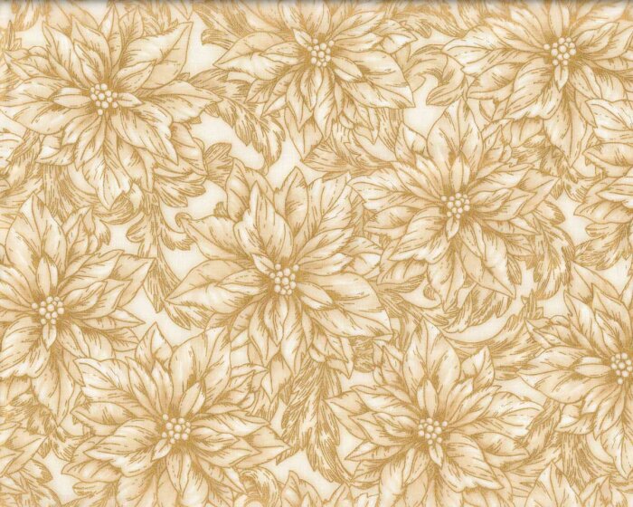 Metallic-Patchworkstoff HOLIDAY FLOURISH, Weihnachtsstern-Blüten, weiß-gold, Robert Kaufman