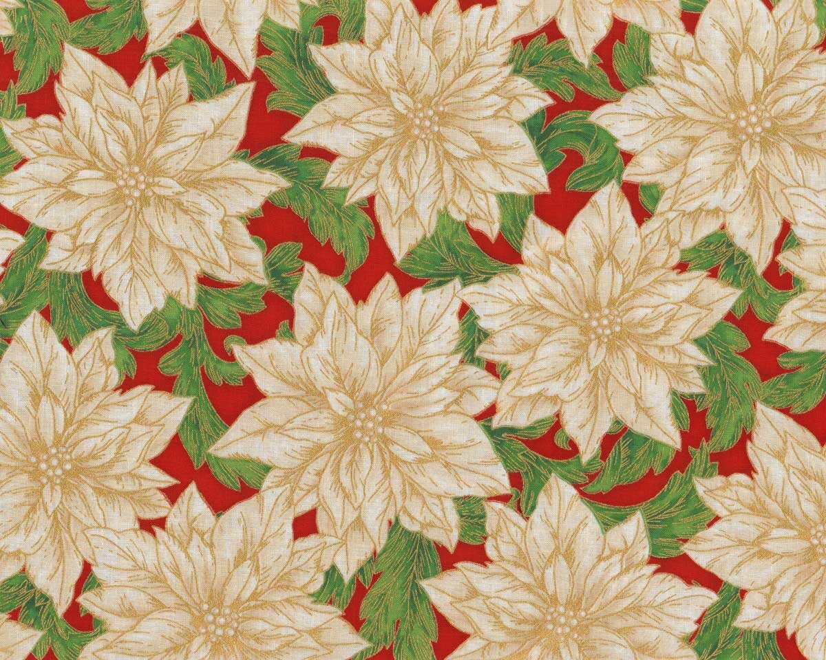 Metallic-Patchworkstoff HOLIDAY FLOURISH, Weihnachtsstern-Blten, rot,  24,99