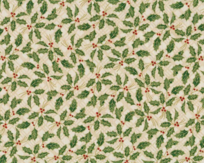 Metallic-Patchworkstoff WINTERS GRANDEUR, Ilex, creme-gold, Robert Kaufman