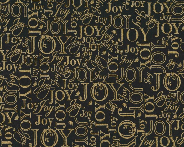 Metallic-Patchworkstoff WINTERS GRANDEUR, Schrift, schwarz-gold, Robert Kaufman