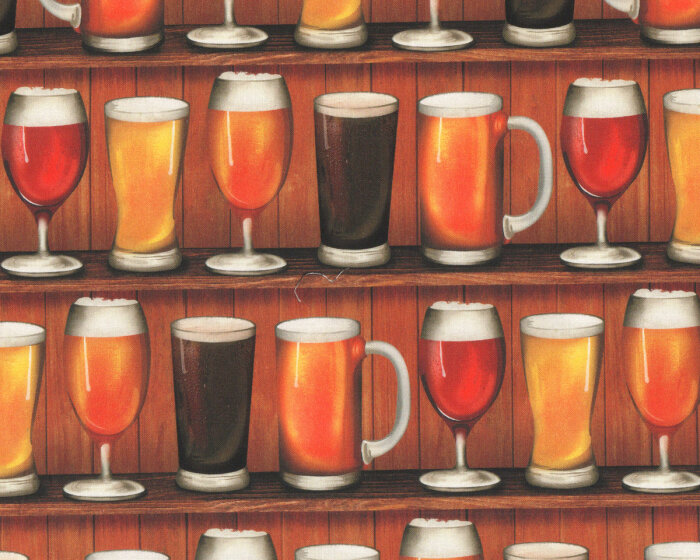 Patchworkstoff CHEERS, Biergläser, braun, Robert Kaufman