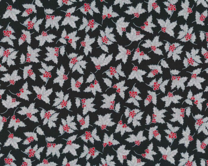 Metallic-Patchworkstoff HOLIDAY CHARMS, Ilex, schwarz-silber, Robert Kaufman