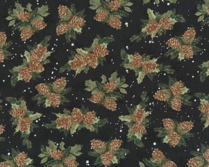 Patchworkstoff WINTER FOREST, Tannenzapfen, schwarz, Wilmington Prints