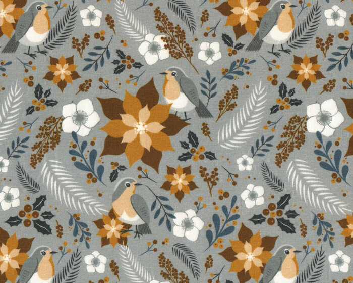 Modalsweat CHARMING SEASON, Spatzen & Blumen, ocker, Lycklig Design