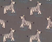 Baumwolljersey SAVANA FRIENDS, Zebras, grau