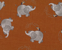 Baumwolljersey SAVANA FRIENDS, Elefanten, hellbraun