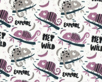 Baumwolljersey WILD CHAMELEON, Chamäleons, weiß