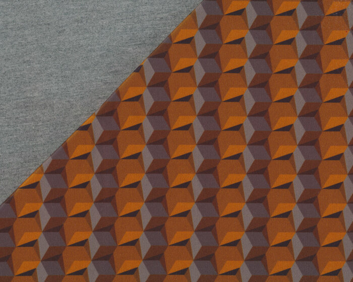 Stretchstoff SCUBA 3-D, Würfel, goldbraun, Toptex