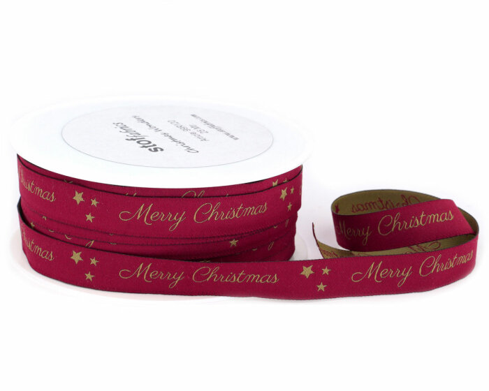 Webband CHRISTMAS WONDERS, Merry Christmas, dunkelrot