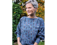 B-Ware Sweatstoff French Terry ALL MY FLOWERS, Blumenvasen, jeansblau, Lila Lotta