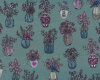 B-Ware Sweatstoff French Terry ALL MY FLOWERS, Blumenvasen, graugrün, Lila Lotta