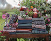 B-Ware Sweatstoff French Terry ALL MY FLOWERS, Blumenvasen, graugrün, Lila Lotta