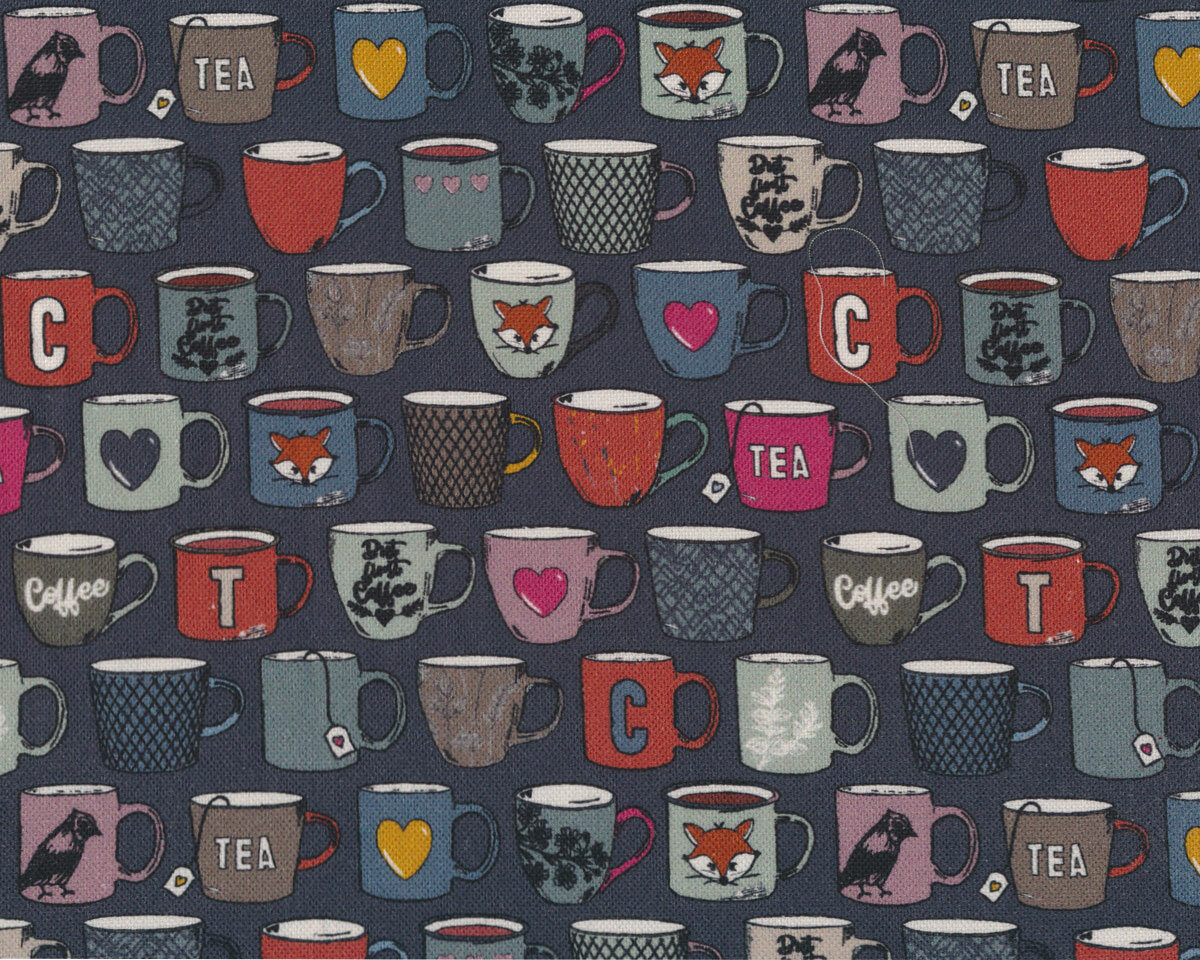 Baumwollstoff COFFEEBREAK, Kaffeetassen, graublau, Lila Lotta, 27,99 €