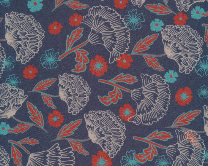 Viskosestoff MABLE, Fächerblumen, dunkelblau, jolijou