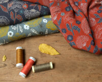 Viskosestoff MABLE, Fächerblumen, dunkelblau, jolijou