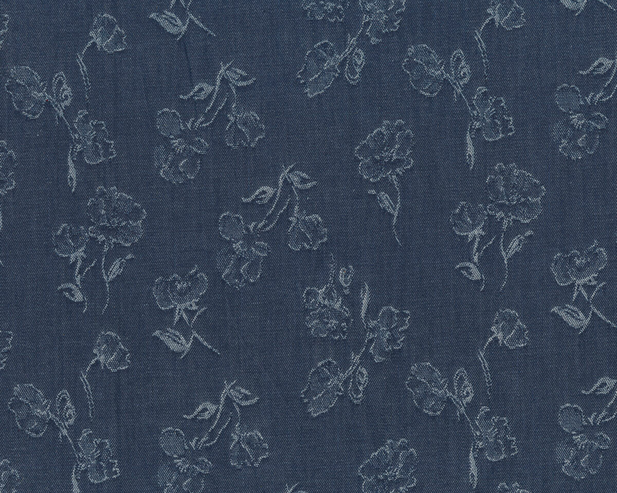 dunkelblau-weiß 142cm Blumen Stretch Jacquard Denim 