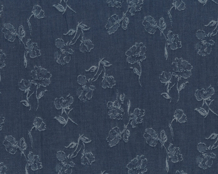 Hosenstoff Baumwoll-Jacquard mit Stretch ADA, Blumen, jeansblau