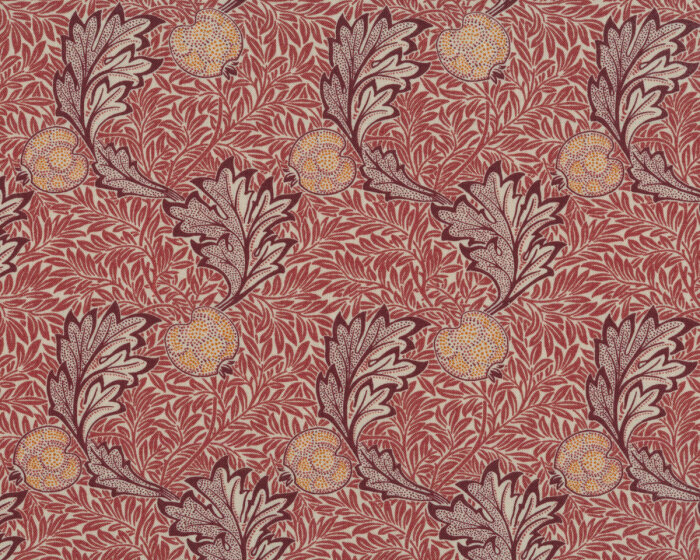 Patchworkstoff GRANADA, Granatapfel-Blätter, rotbraun, Morris & Co.