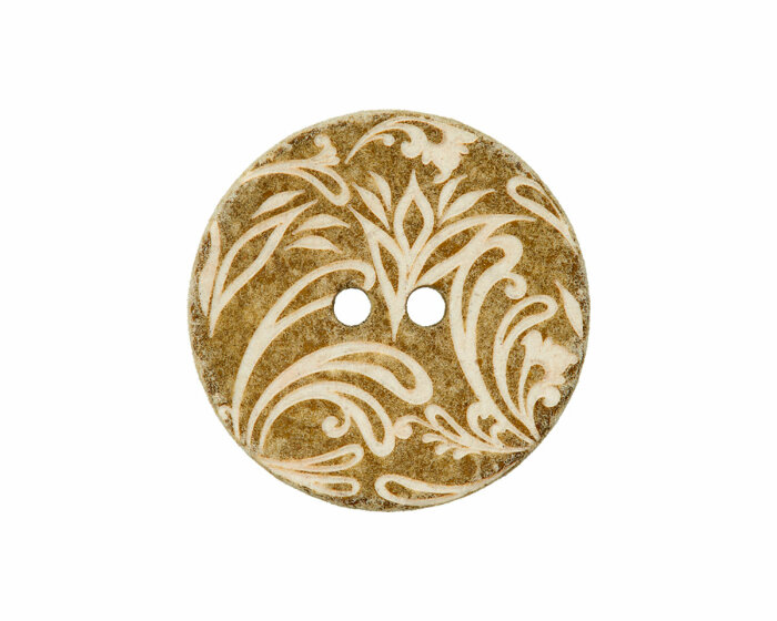 Baumwollknopf mit Blumenranken, recycelt, Union Knopf olive 23 mm