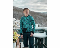 Sweatstoff PALM SPRINGS by Thorsten Berger, Palmenblätter. petrol