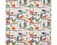 Dekostoff BIG ADVENTURE, Dinos in der Stadt, wollweiß, Clarke & Clarke